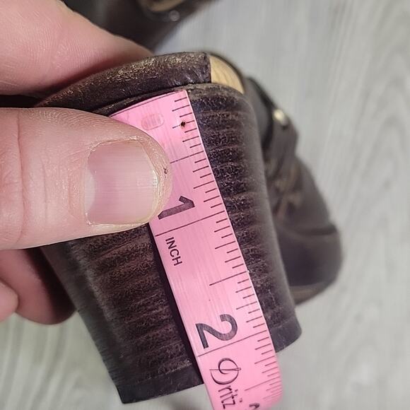 Frye Cheryl Triple Ring Harness Brown Leather Slip On Clogs Womens Size 7 - Picture 13 of 16